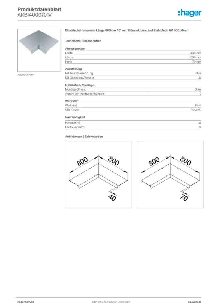 Bild Hager Produktdatenblatt AKBI4000701V | Hager Deutschland