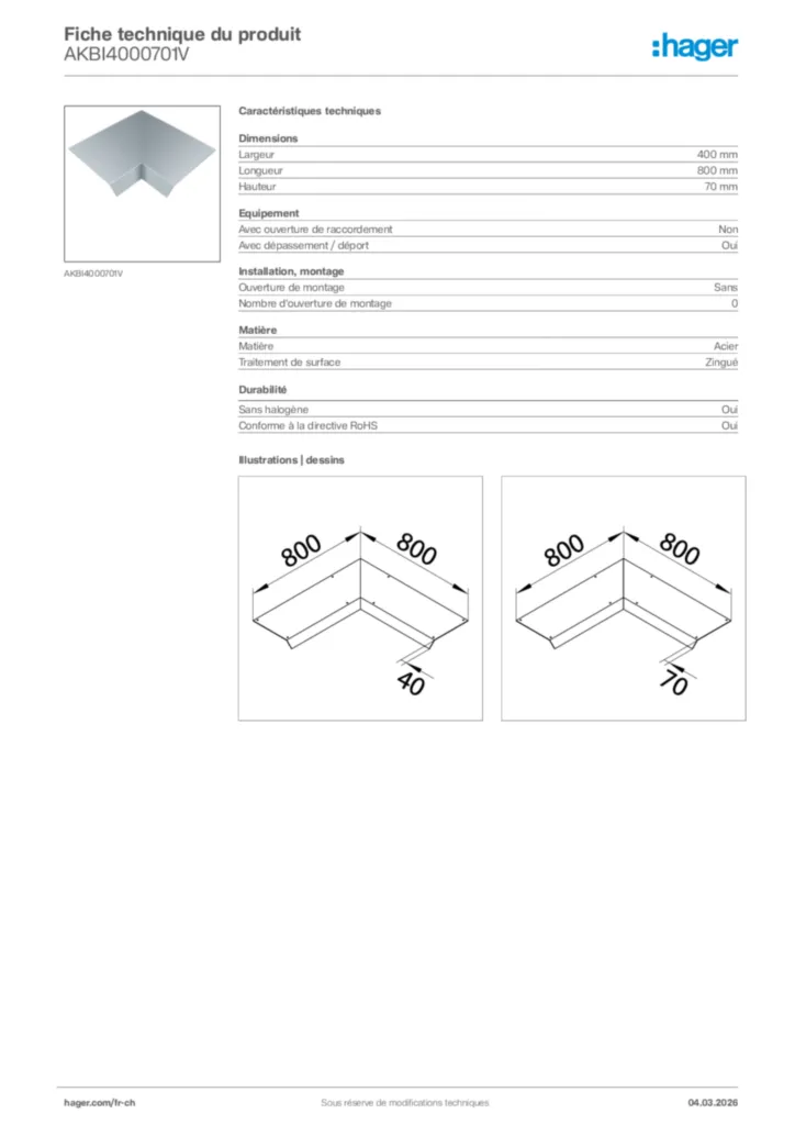 Image Hager Fiche technique du produit AKBI4000701V | Hager Suisse