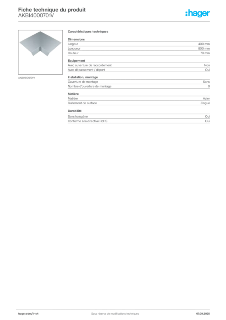 Image Hager Fiche technique du produit AKBI4000701V | Hager Suisse