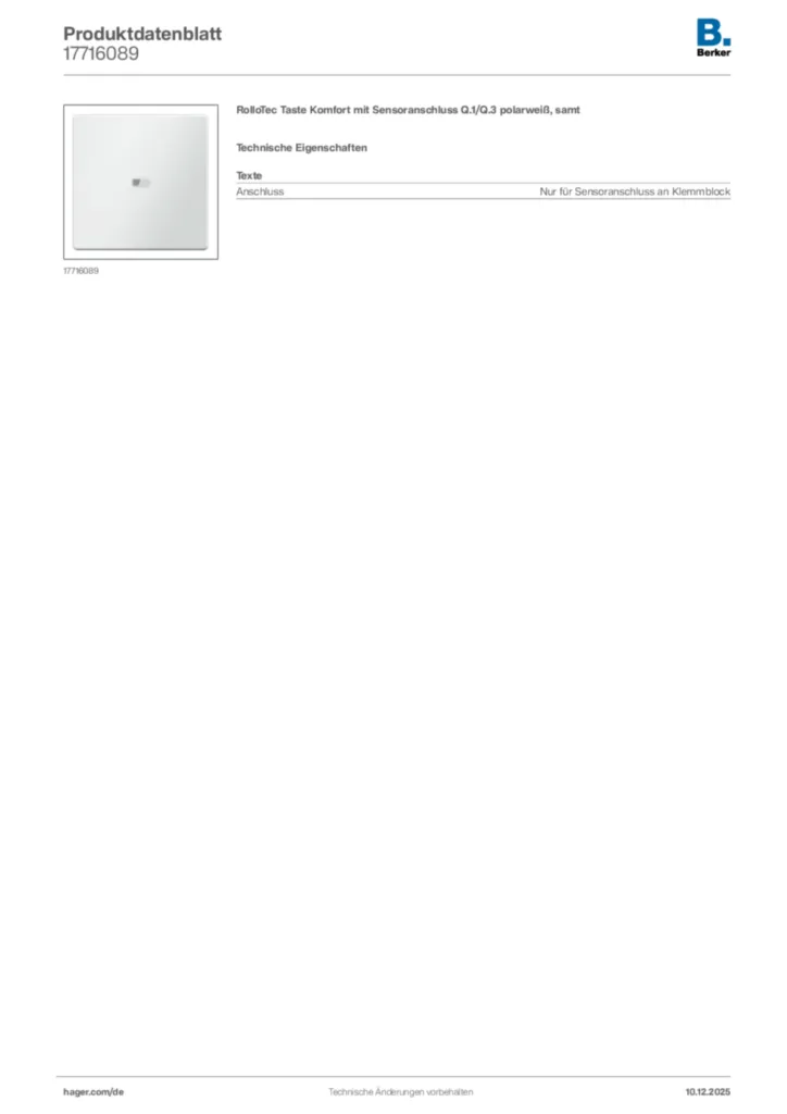 Bild Berker Produktdatenblatt 17716089 | Hager Deutschland