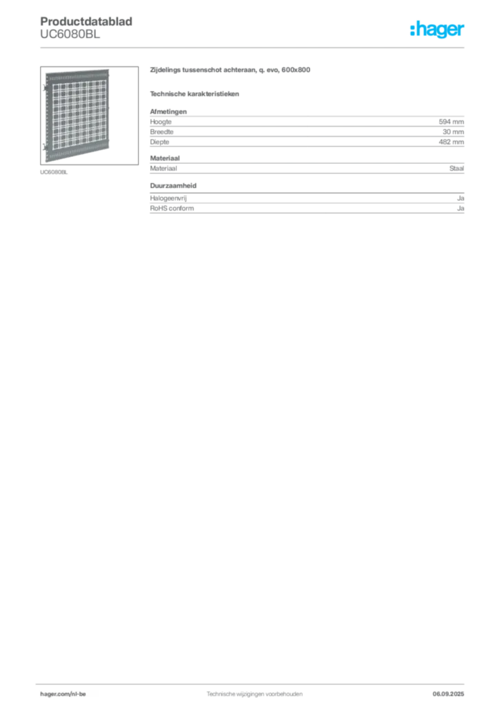 Afbeelding Hager Productdatablad UC6080BL | Hager Belgium