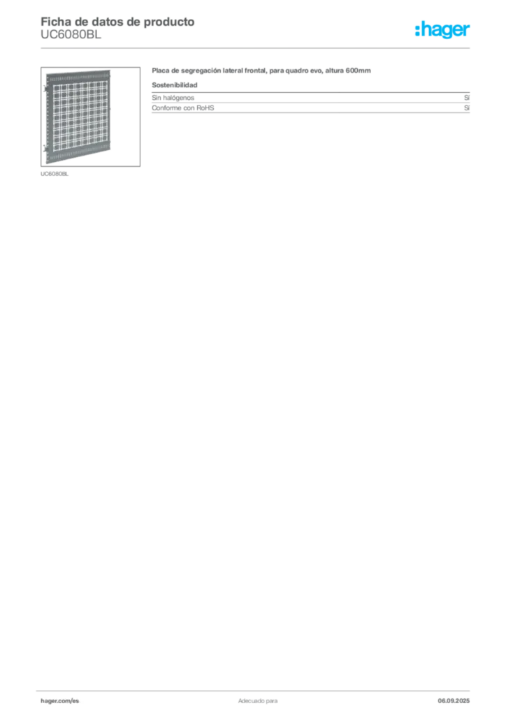 Imagen Hager Ficha de datos de producto UC6080BL | Hager España
