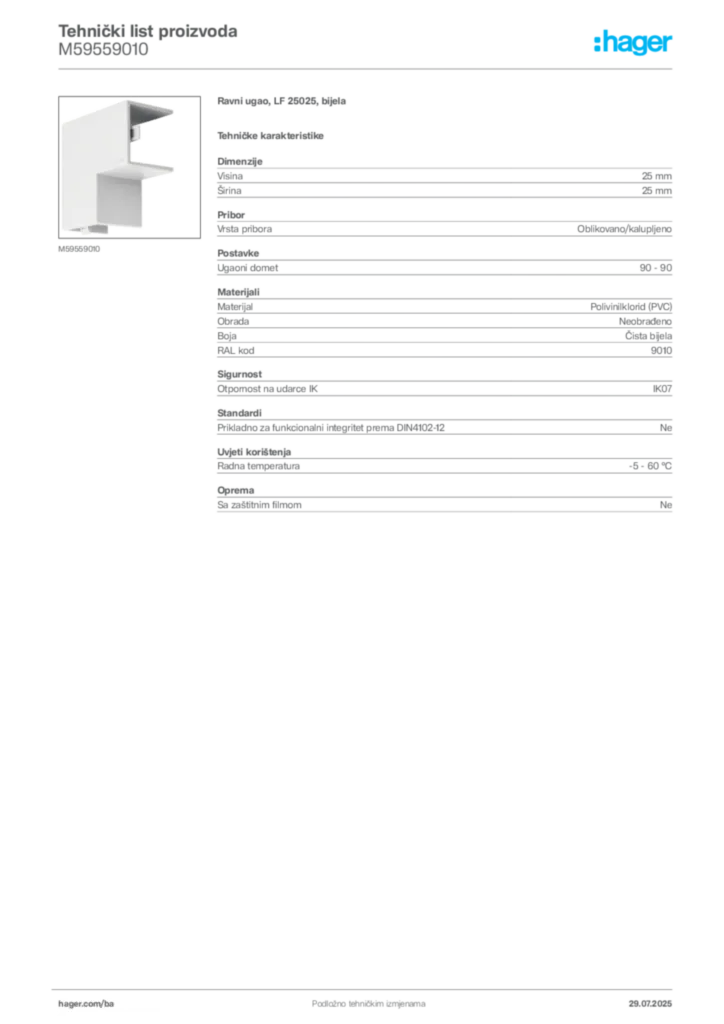 Slika Hager Product data sheet M59559010  | Hager