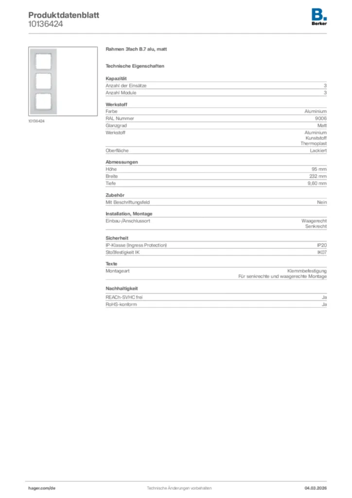 Bild Berker Produktdatenblatt 10136424 | Hager Deutschland