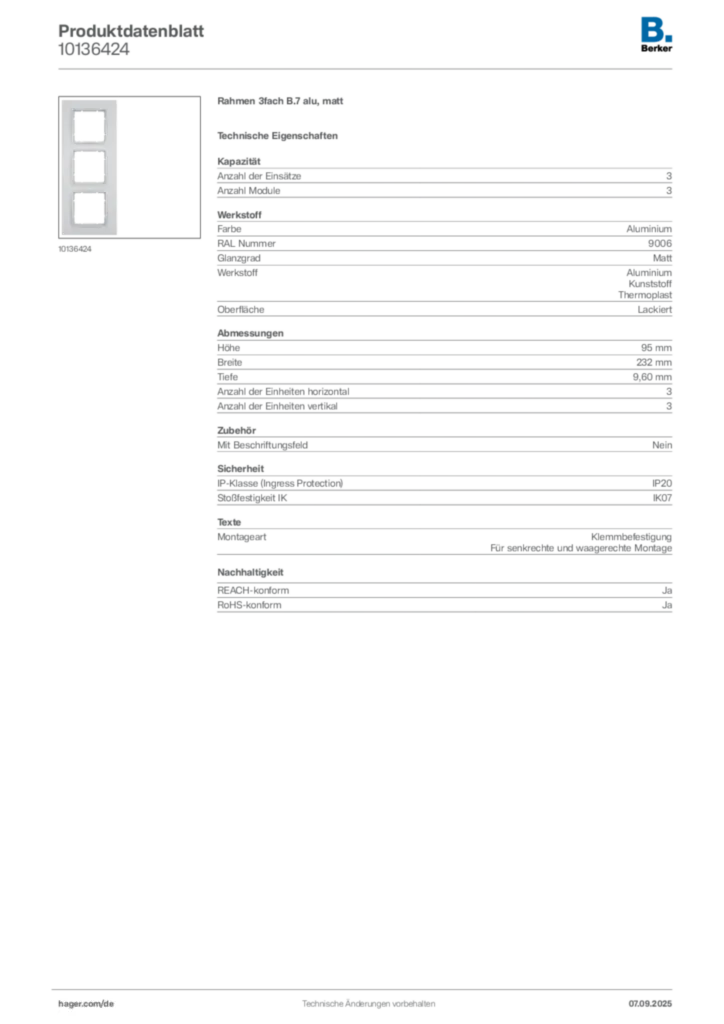Bild Berker Produktdatenblatt 10136424 | Hager Deutschland