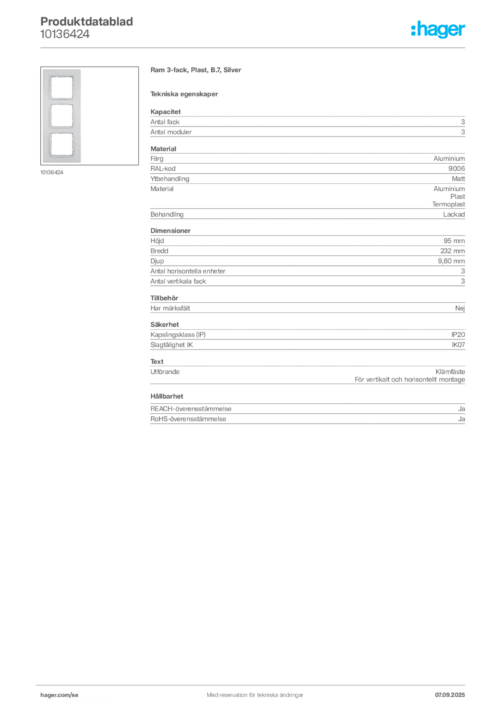Bild Hager Produktdatablad 10136424 | Hager Sverige
