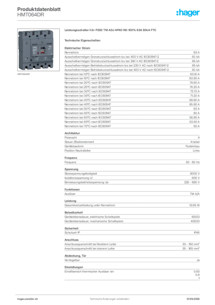 Bild Hager Produktdatenblatt HMT064DR | Hager Schweiz