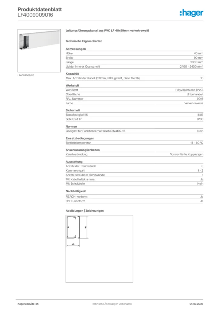 Bild Hager Produktdatenblatt LF4009009016 | Hager Schweiz