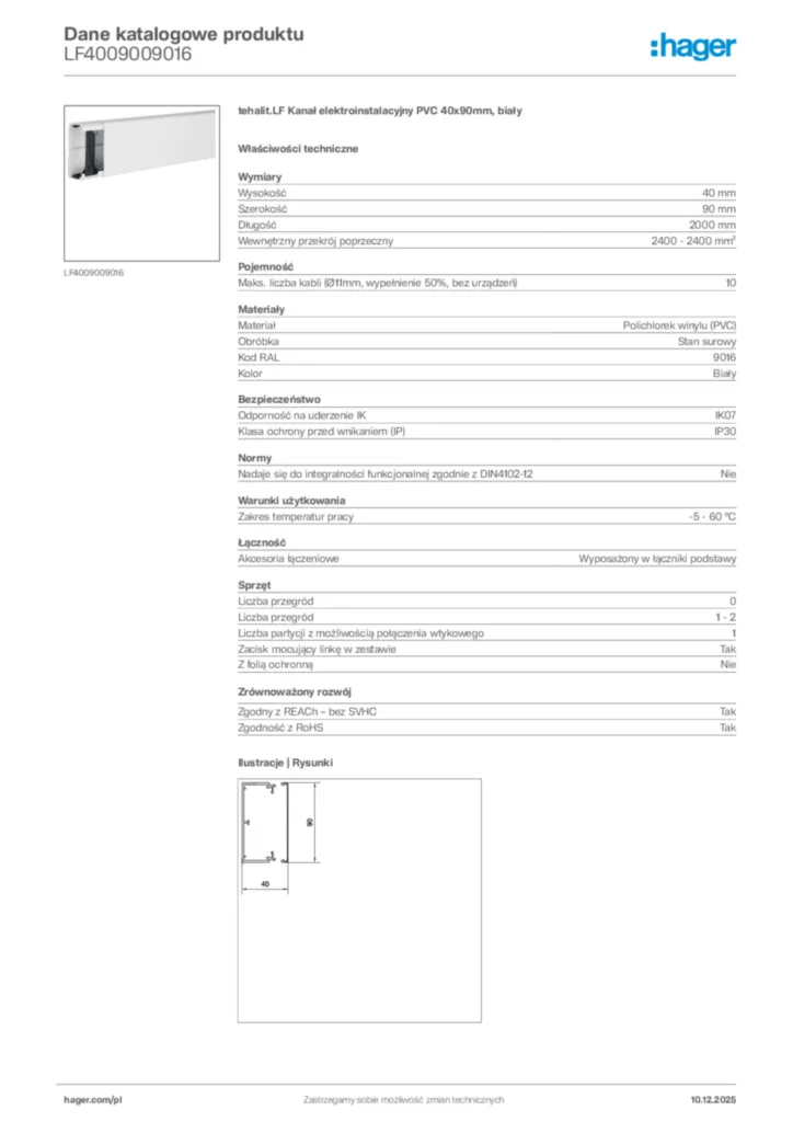 Zdjęcie Hager Dane katalogowe produktu LF4009009016 | Hager Polska