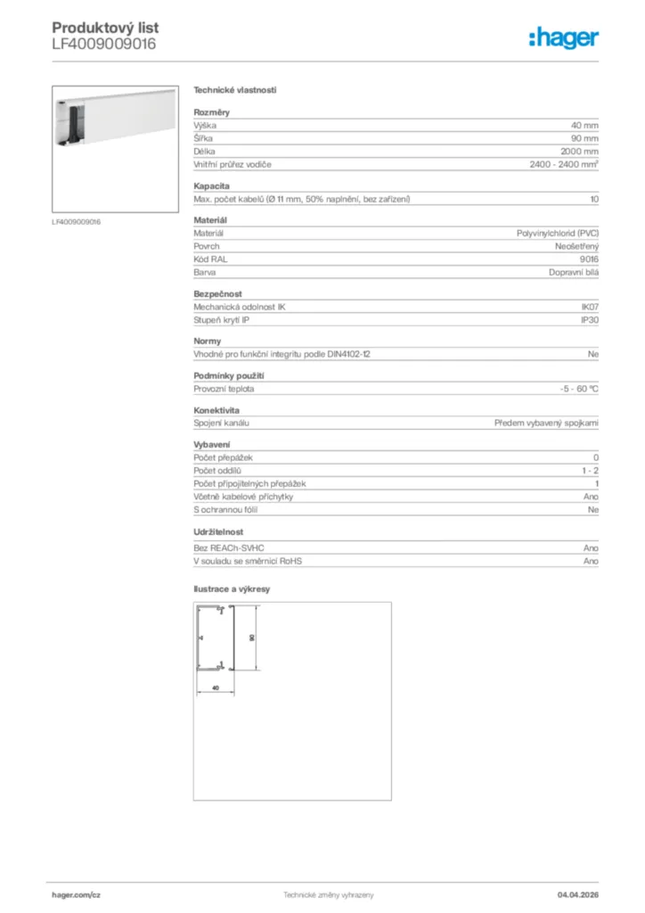 Obrázek Hager Product data sheet LF4009009016 | Hager