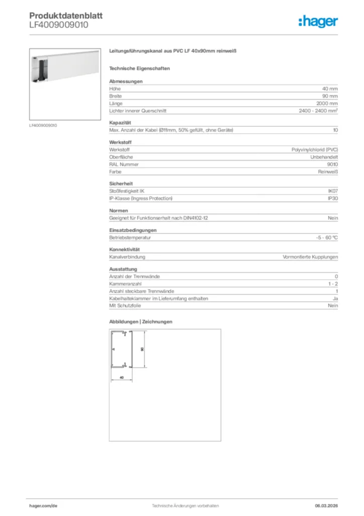Bild Hager Produktdatenblatt LF4009009010 | Hager Deutschland