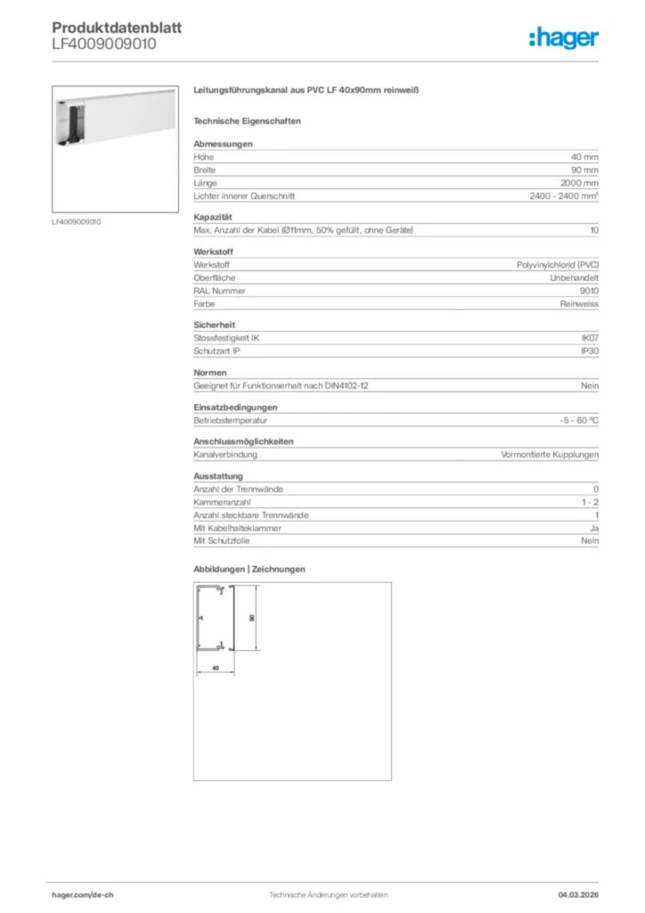 Bild Hager Produktdatenblatt LF4009009010 | Hager Schweiz