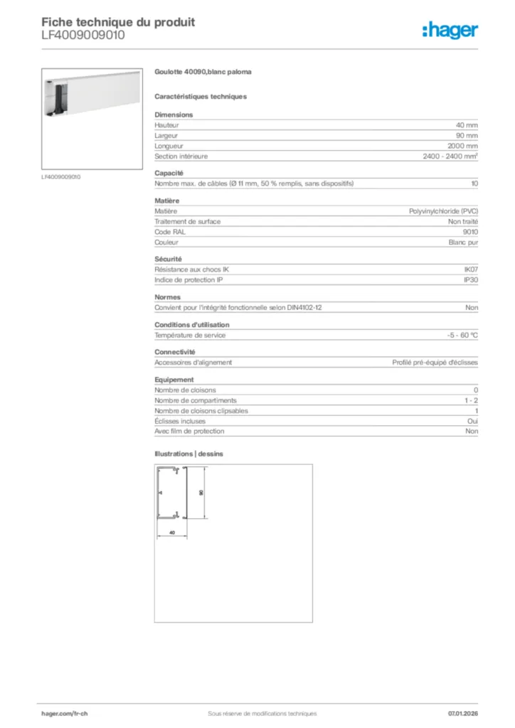 Image Hager Fiche technique du produit LF4009009010 | Hager Suisse