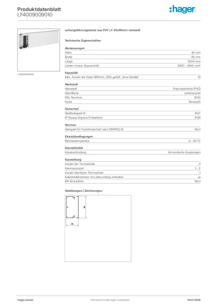 Bild Hager Produktdatenblatt LF4009009010 | Hager Deutschland