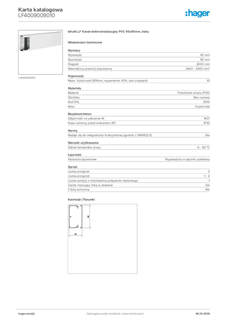 Zdjęcie Hager Karta katalogowa LF4009009010 | Hager Polska