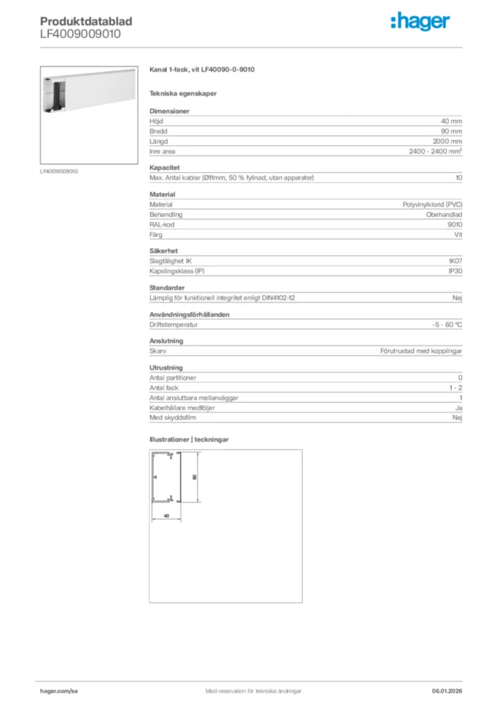 Bild Hager Produktdatablad LF4009009010 | Hager Sverige