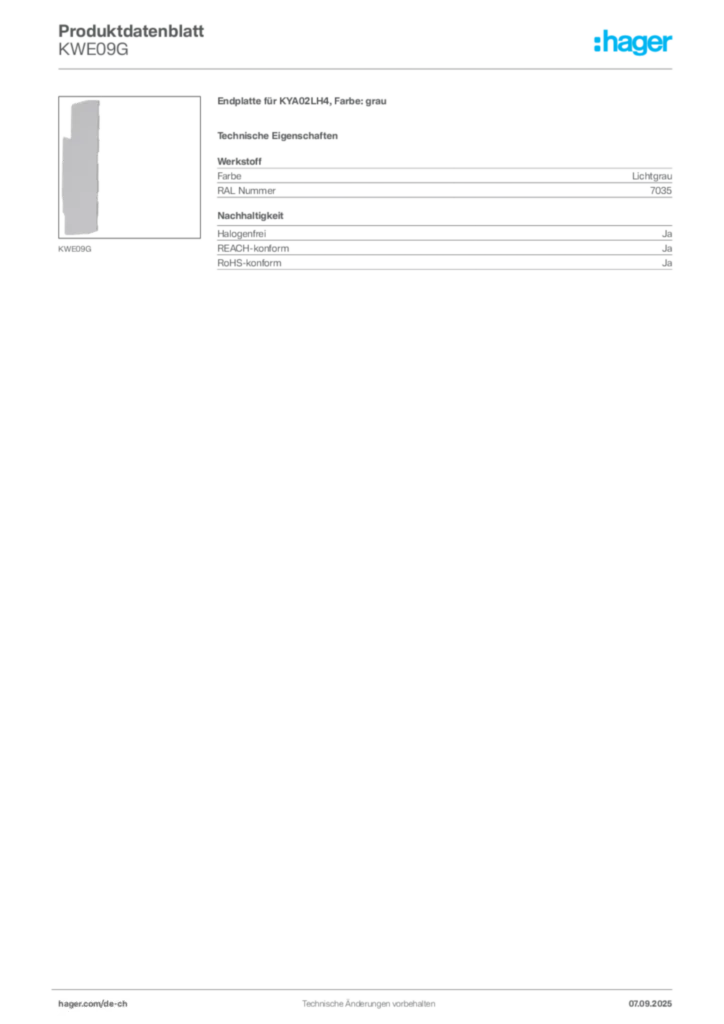 Bild Hager Produktdatenblatt KWE09G | Hager Schweiz