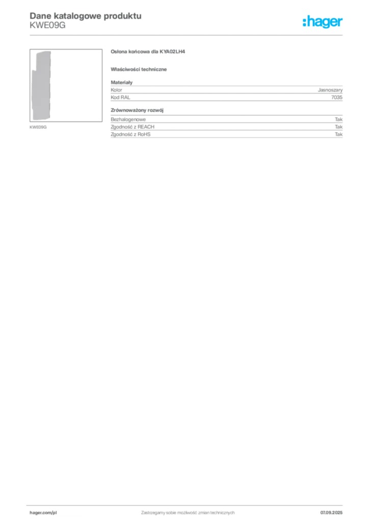 Zdjęcie Hager Dane katalogowe produktu KWE09G | Hager Polska