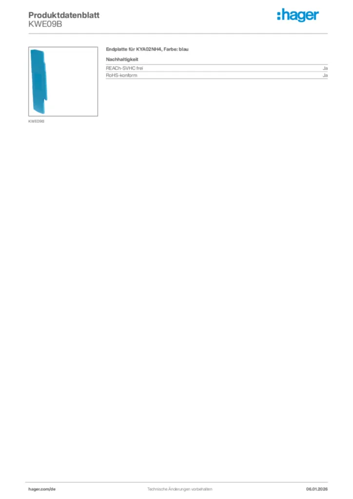 Bild Hager Produktdatenblatt KWE09B | Hager Deutschland