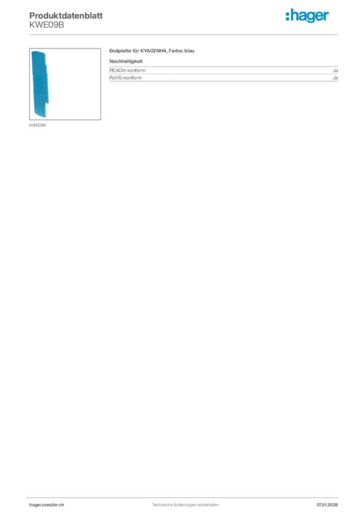 Bild Hager Produktdatenblatt KWE09B | Hager Schweiz