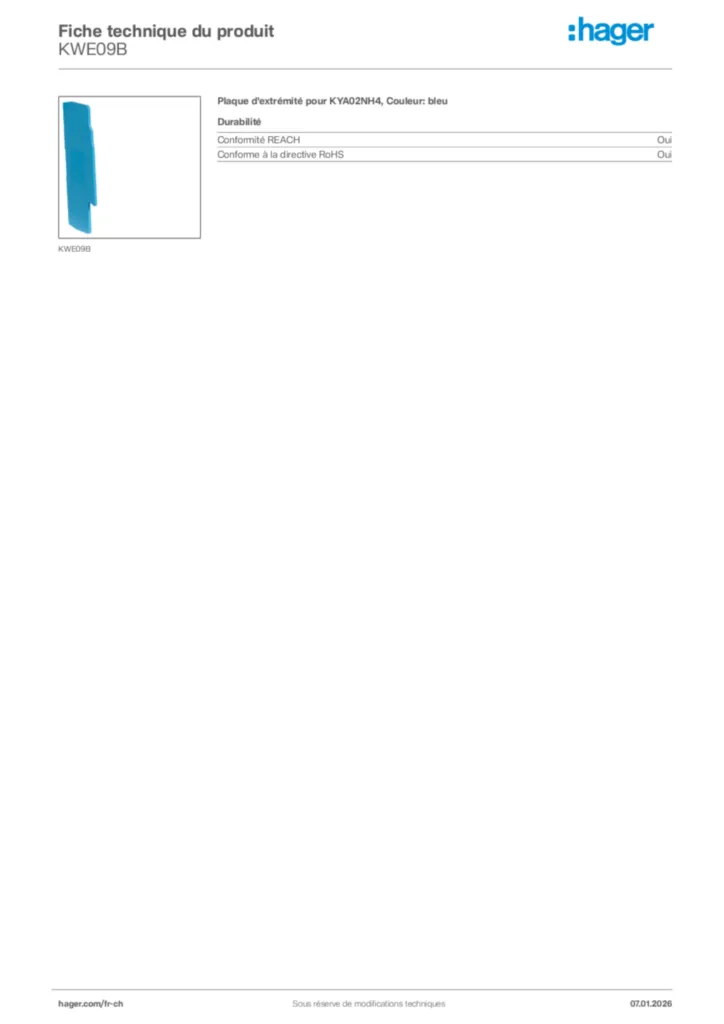 Image Hager Fiche technique du produit KWE09B | Hager Suisse