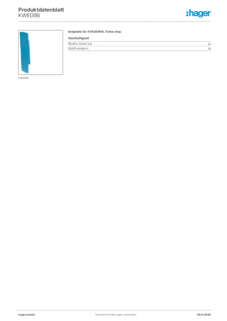 Bild Hager Produktdatenblatt KWE09B | Hager Deutschland
