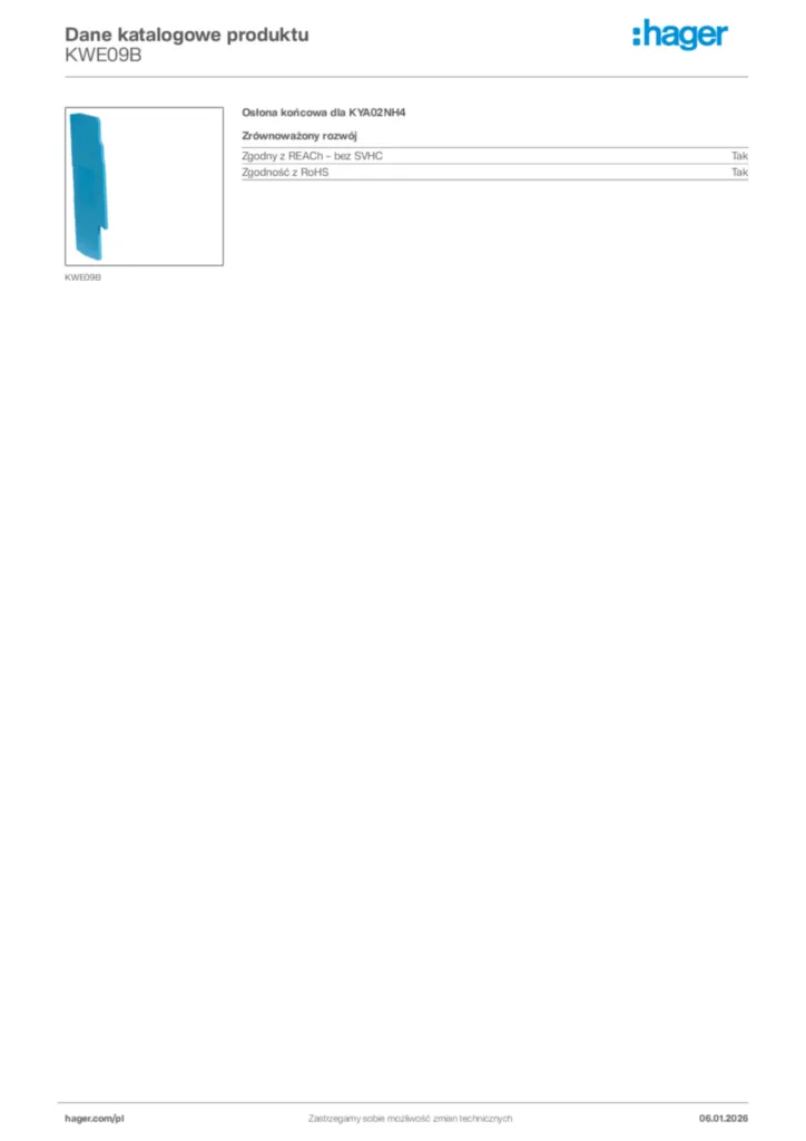 Zdjęcie Hager Karta katalogowa KWE09B | Hager Polska