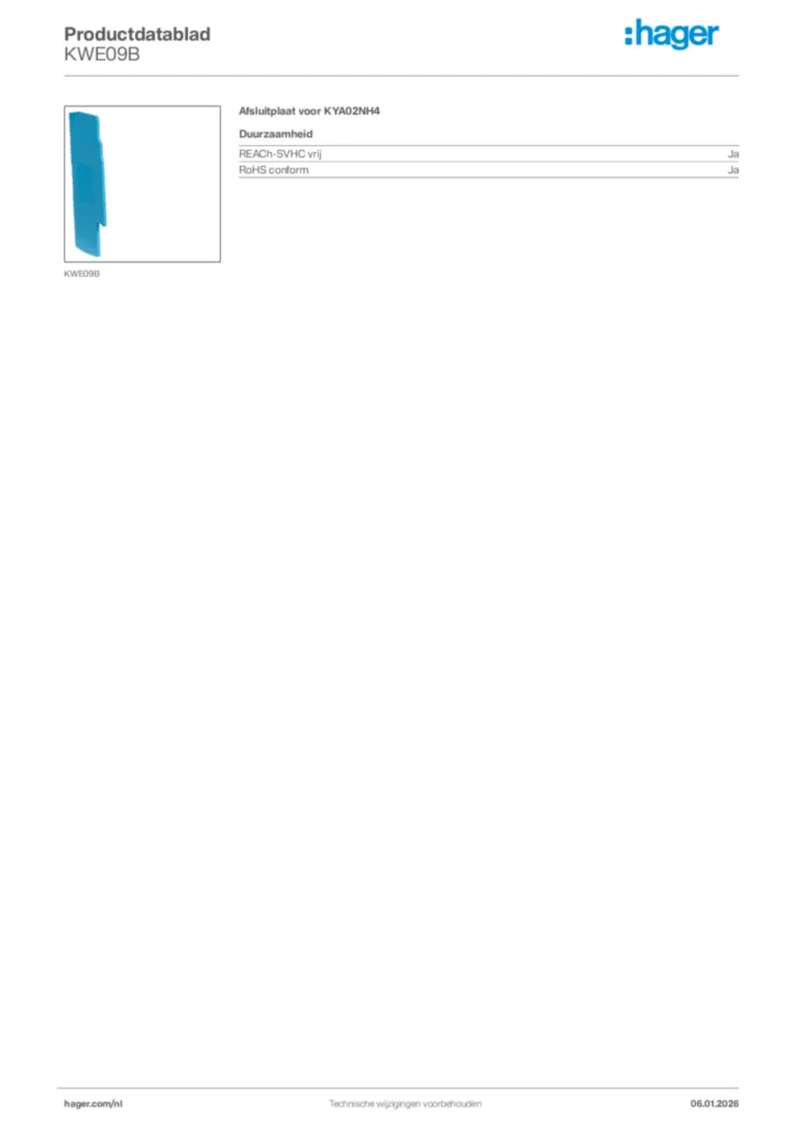 Afbeelding Hager Productdatablad KWE09B | Hager Nederland