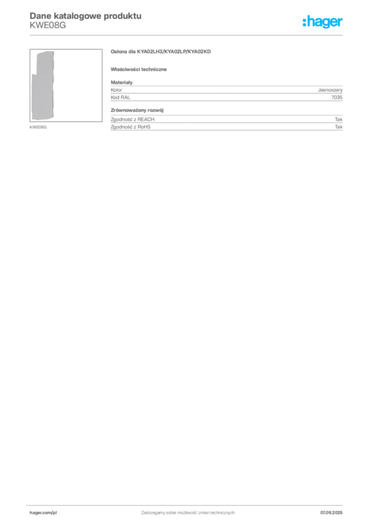 Zdjęcie Hager Dane katalogowe produktu KWE08G | Hager Polska