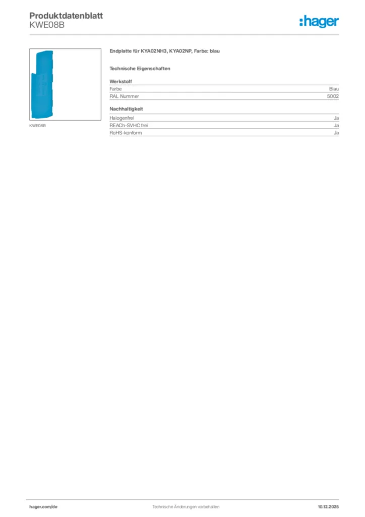 Bild Hager Produktdatenblatt KWE08B | Hager Deutschland