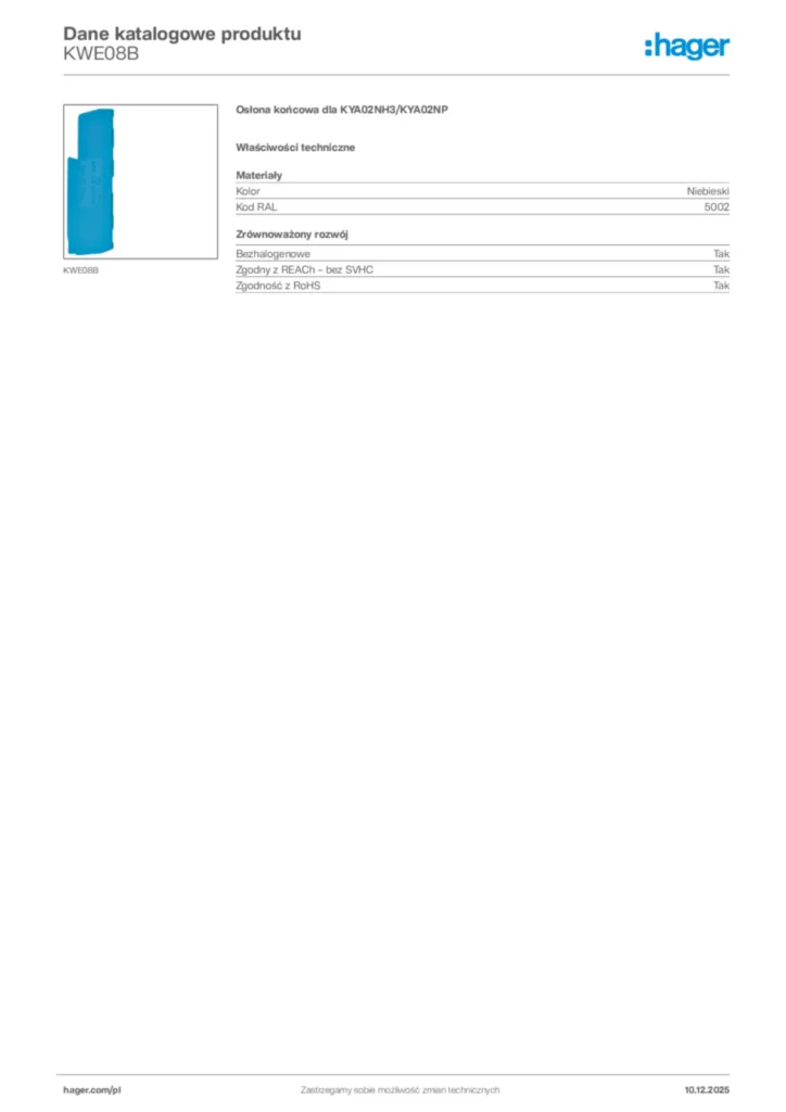 Zdjęcie Hager Dane katalogowe produktu KWE08B | Hager Polska