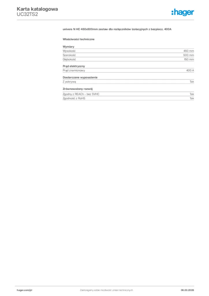 Zdjęcie Hager Karta katalogowa UC32TS2 | Hager Polska