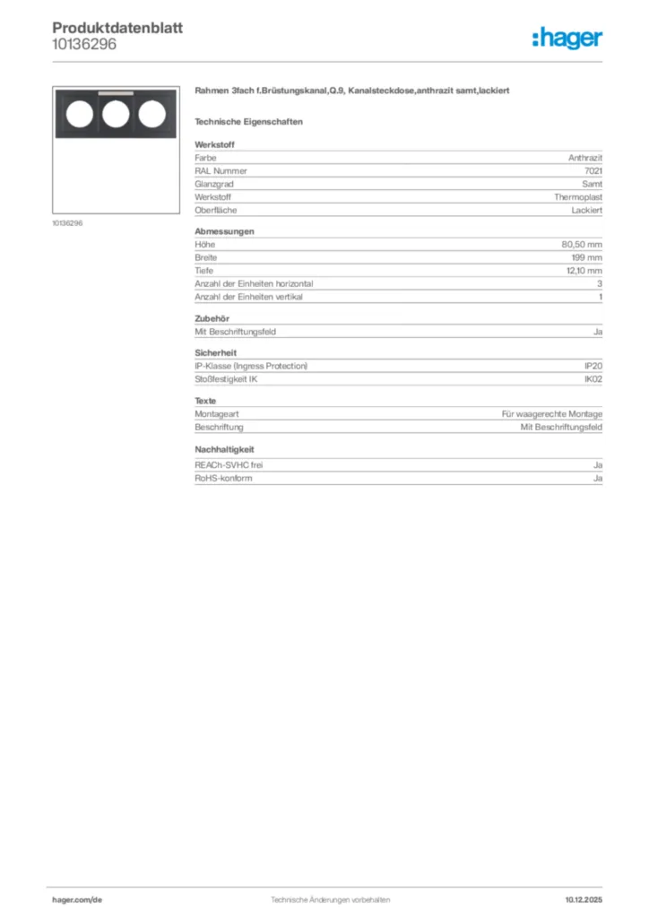 Bild Hager Produktdatenblatt 10136296 | Hager Deutschland