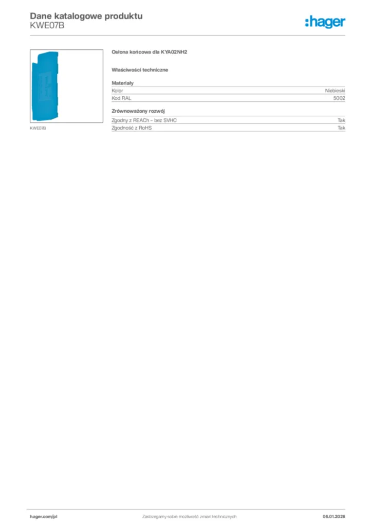 Zdjęcie Hager Karta katalogowa KWE07B | Hager Polska