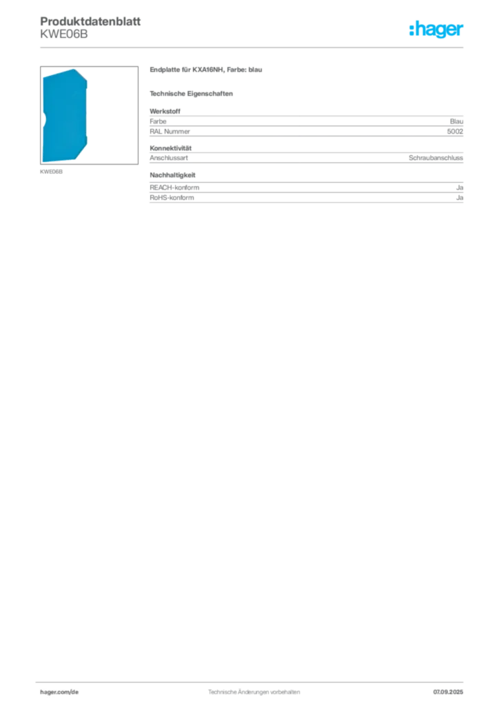 Bild Hager Produktdatenblatt KWE06B | Hager Deutschland
