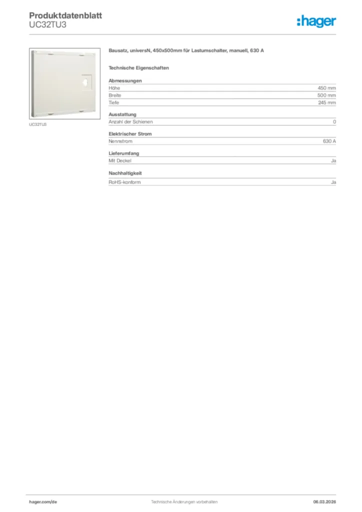 Bild Hager Produktdatenblatt UC32TU3 | Hager Deutschland