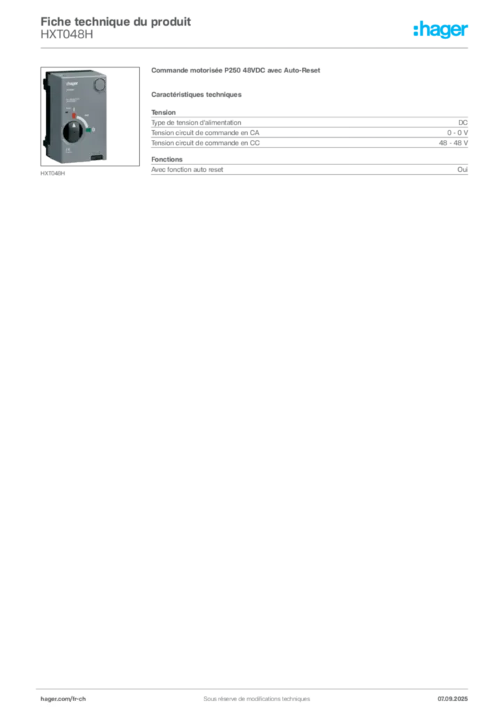 Image Hager Fiche technique du produit HXT048H | Hager Suisse