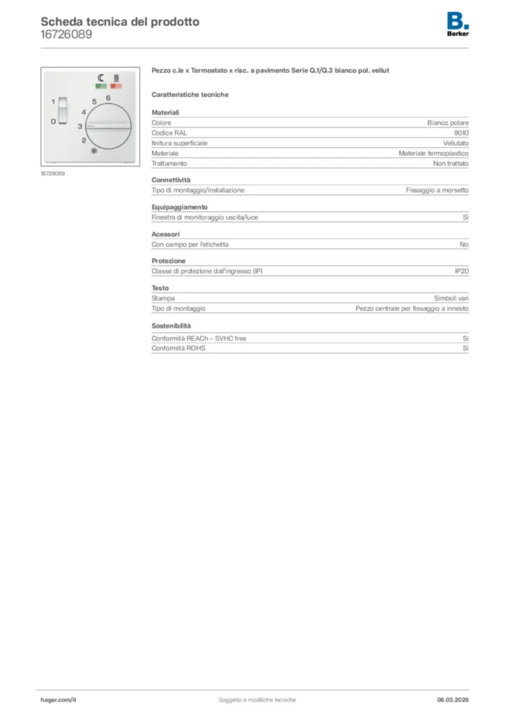 Immagine Berker Scheda tecnica del prodotto 16726089 | Hager Italia