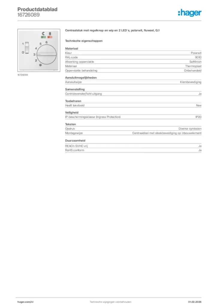 Afbeelding Hager Productdatablad 16726089 | Hager Nederland