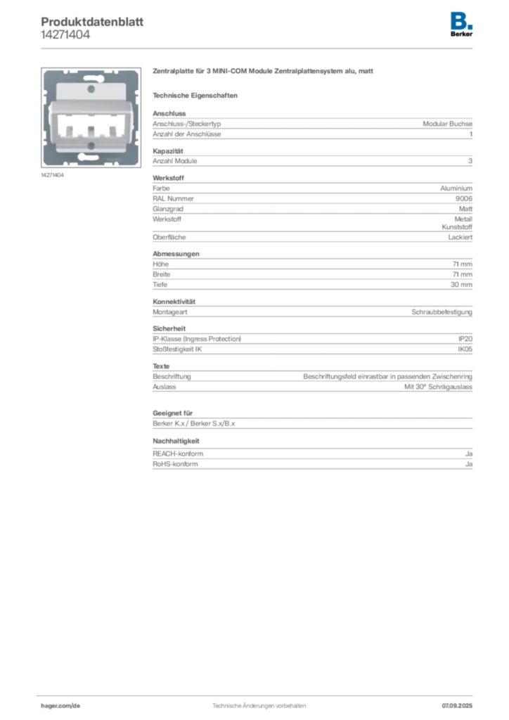 Berker Produktdatenblatt 14271404