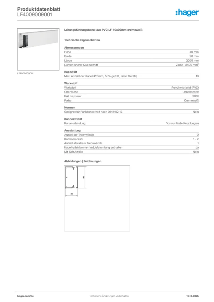 Bild Hager Produktdatenblatt LF4009009001 | Hager Deutschland