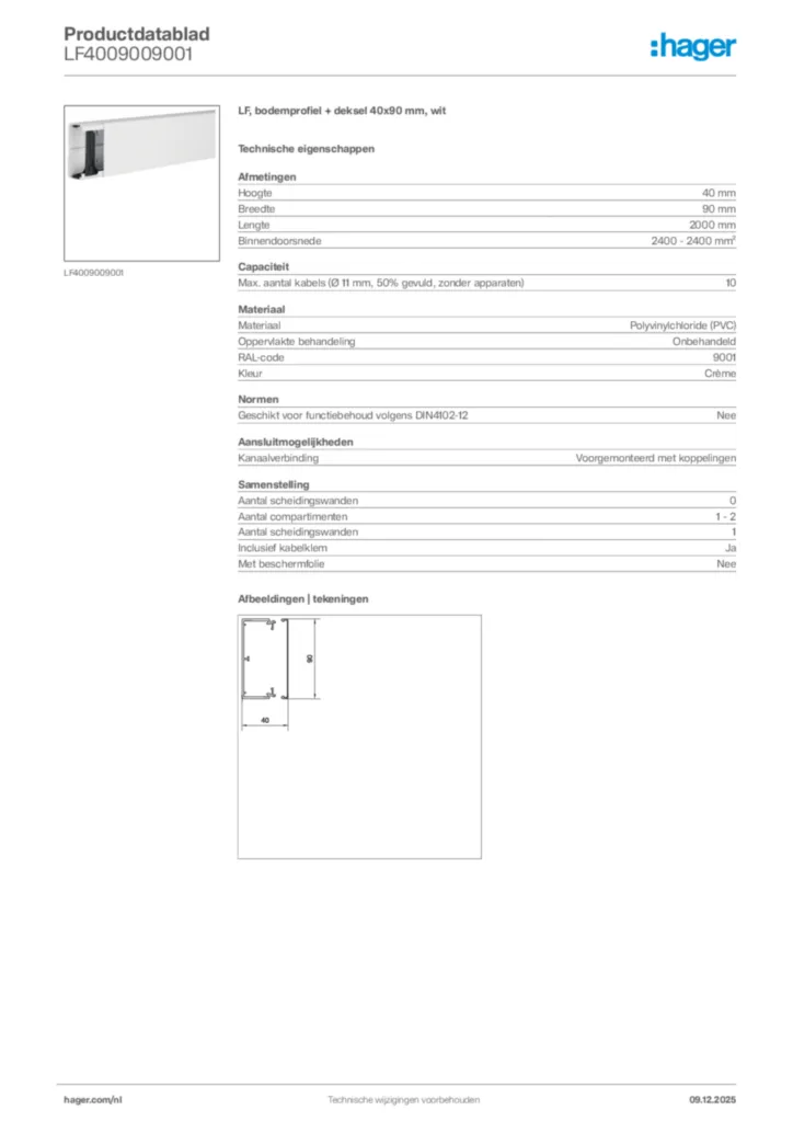 Afbeelding Hager Productdatablad LF4009009001 | Hager Nederland