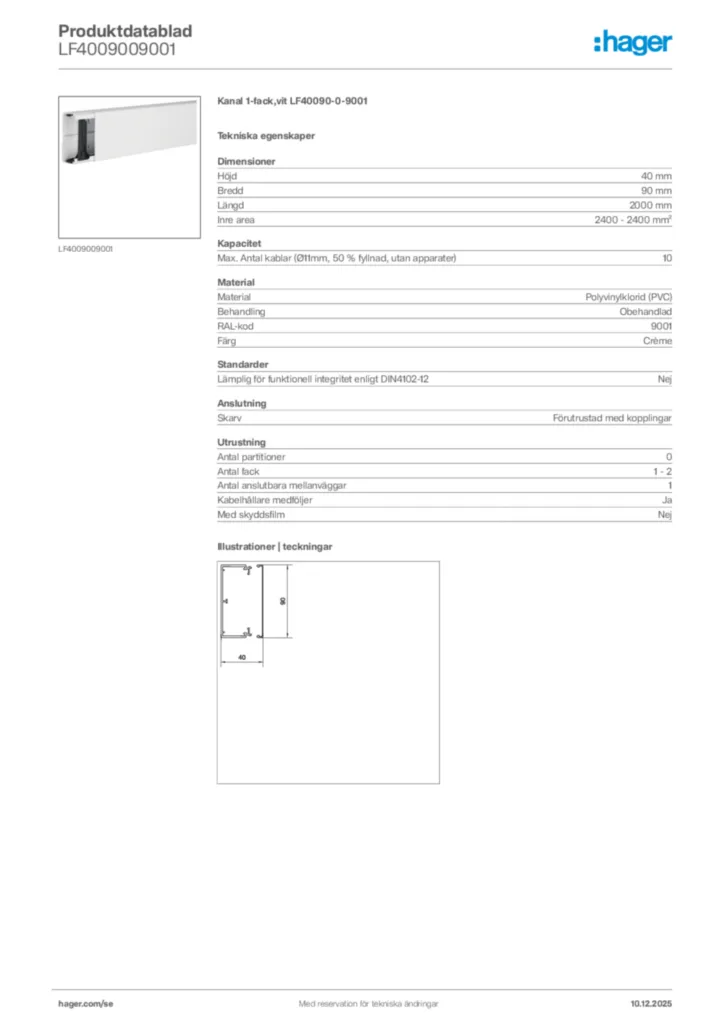 Bild Hager Produktdatablad LF4009009001 | Hager Sverige