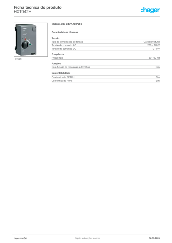 Imagem Hager Ficha técnica do produto HXT042H | Hager Portugal