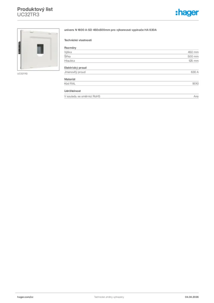 Obrázek Hager Product data sheet UC32TR3 | Hager