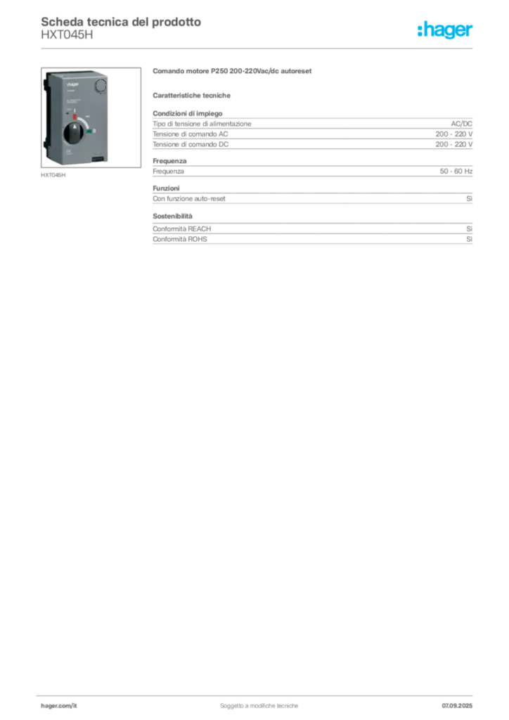 Immagine Hager Scheda tecnica del prodotto HXT045H | Hager Italia