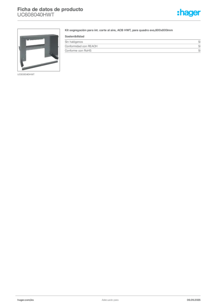 Imagen Hager Ficha de datos de producto UC608040HWT | Hager España