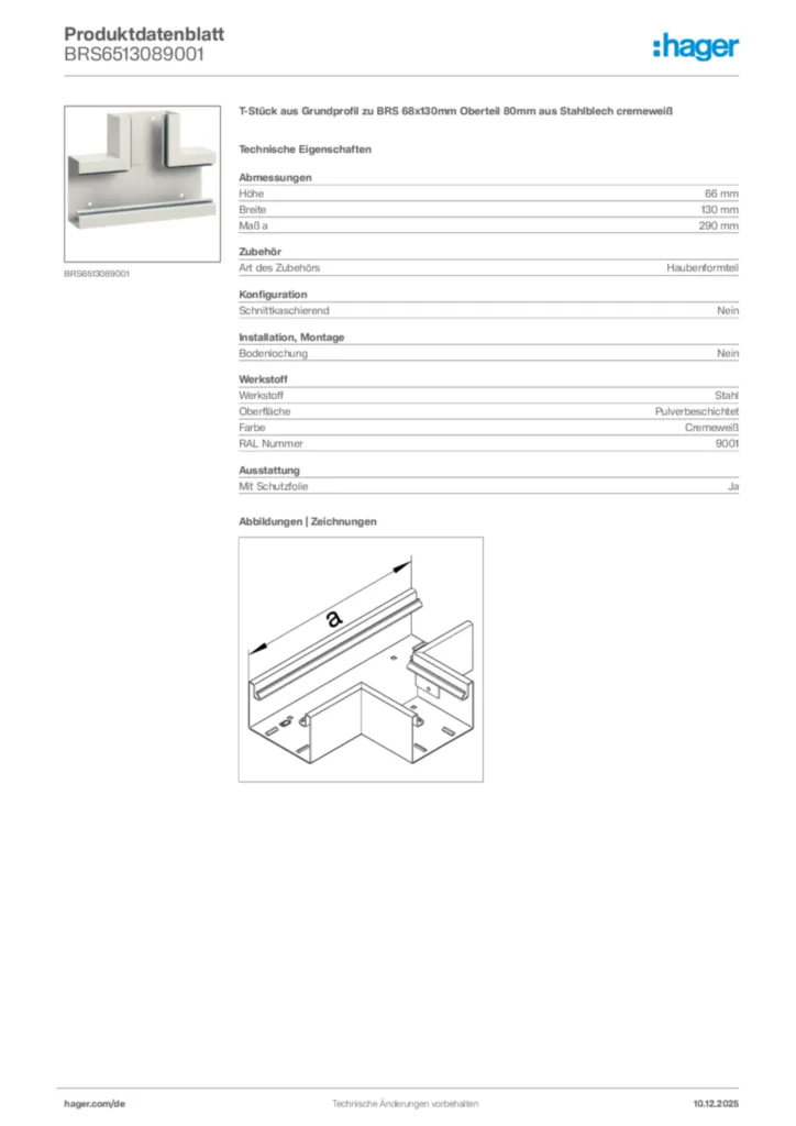 Bild Hager Produktdatenblatt BRS6513089001 | Hager Deutschland