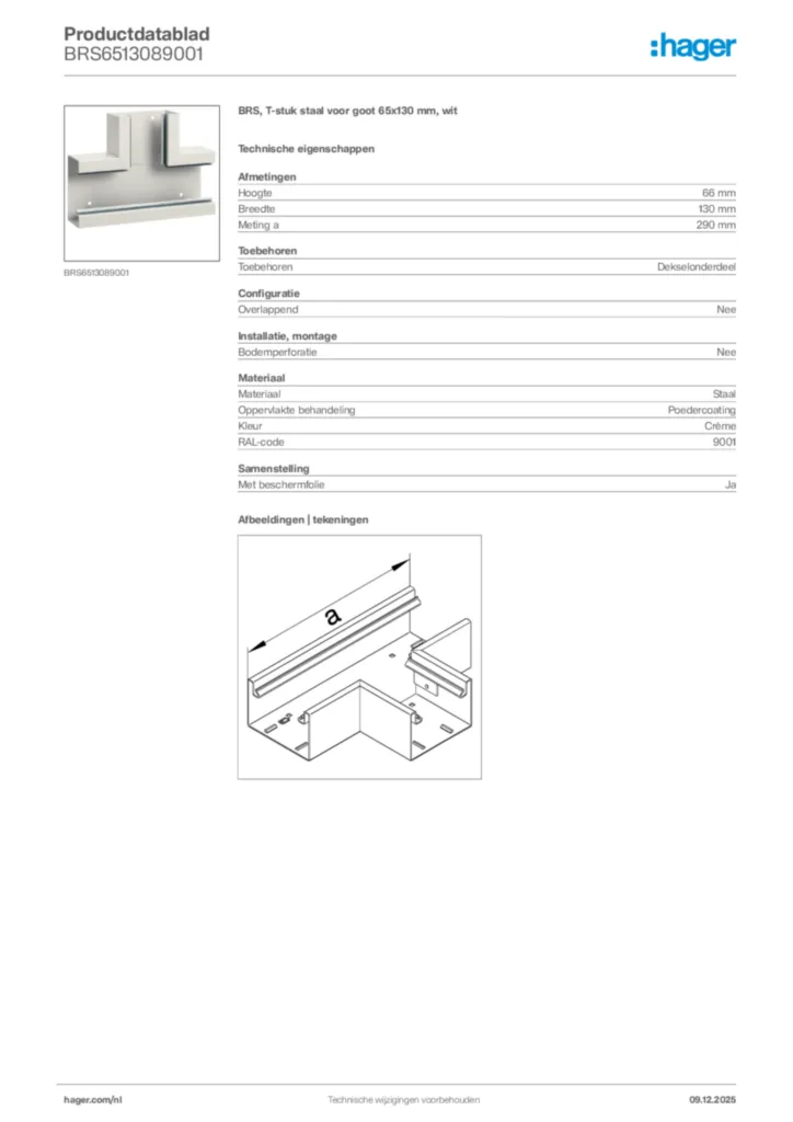 Afbeelding Hager Productdatablad BRS6513089001 | Hager Nederland