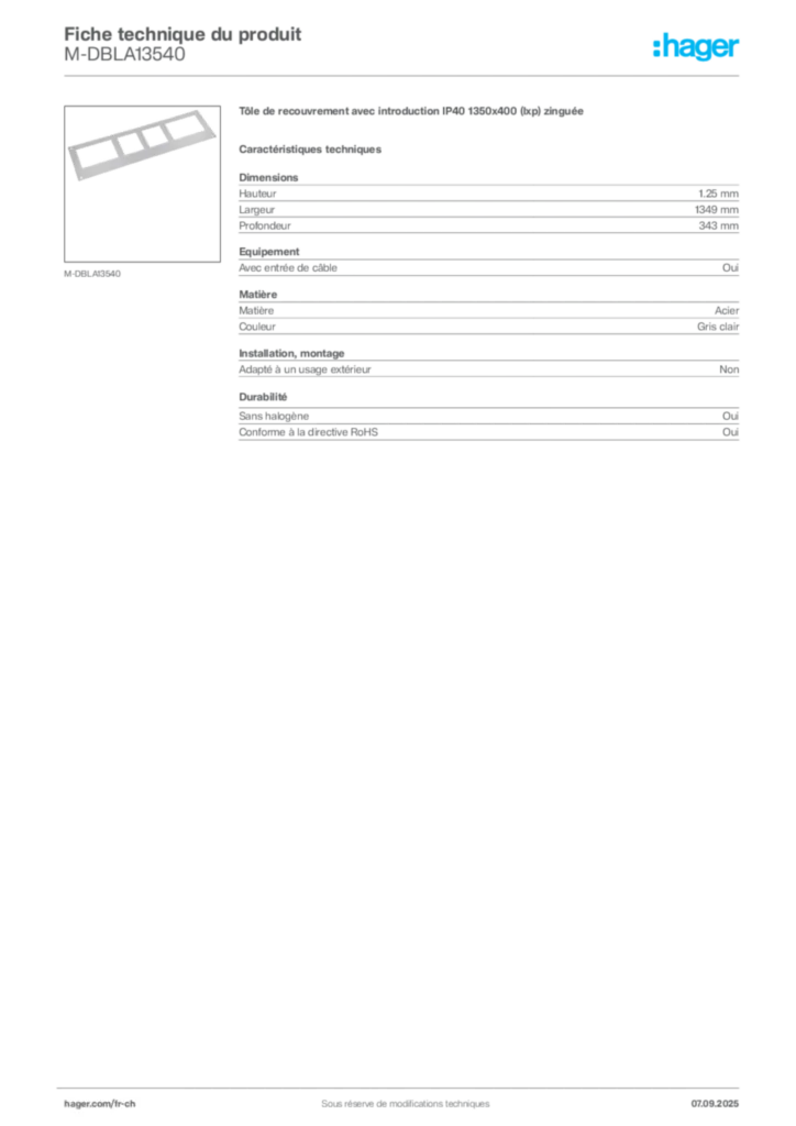 Image Hager Fiche technique du produit M-DBLA13540 | Hager Suisse